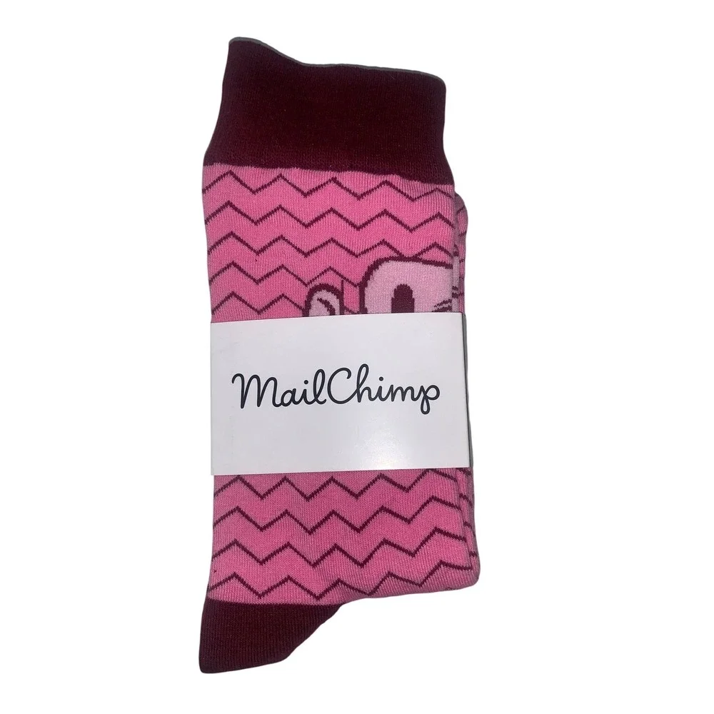 MailChimp Collectible Freddie the Chimp‎ Mascot Crew Socks Pink Chevron Maroon
